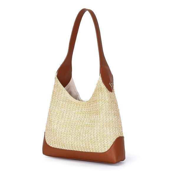 Herald Handbags - Woven Straw Hobo Tote Bag for Women Brown